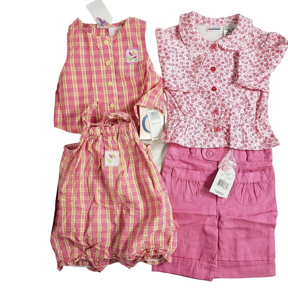 1 Piece Outfit Girls Size 12 Mths Pink Bundle Cuffed Shorts Floral Top Ties